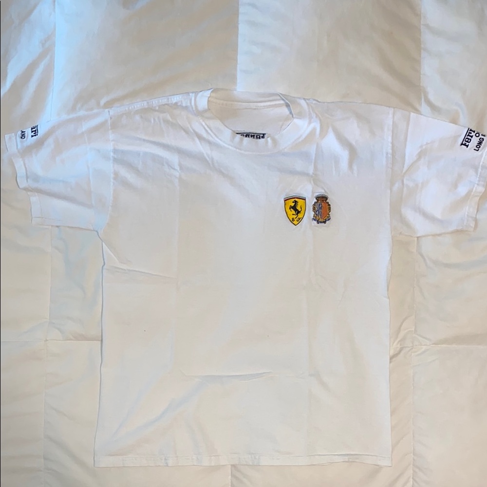 Embroidered Ferrari Vintage White Short Sleeve Tee